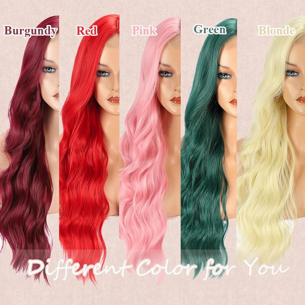 Colorful Queen 26 Inch Lace Front Long Wavy Curly Wig 613 Blonde Wigs for Women Middle Part Natural Looking for Daily Use Party Cosplay
