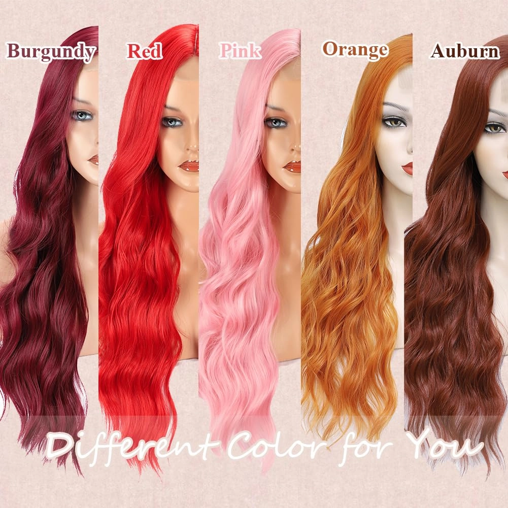 Colorful Queen 99j Burgundy Wig Glueless Long Wavy Red Wigs for Women 26 Inch Curly Wig Put on and Go Wine Red Colored Wigs for Cosplay Daily Use