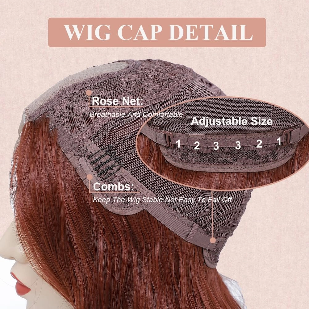 Colorful Queen Auburn Wig 26 Inch Long Wavy Copper Red Wigs for Women Middle Part Synthetic Party Wigs for Women Daily Use Cosplay Wigs