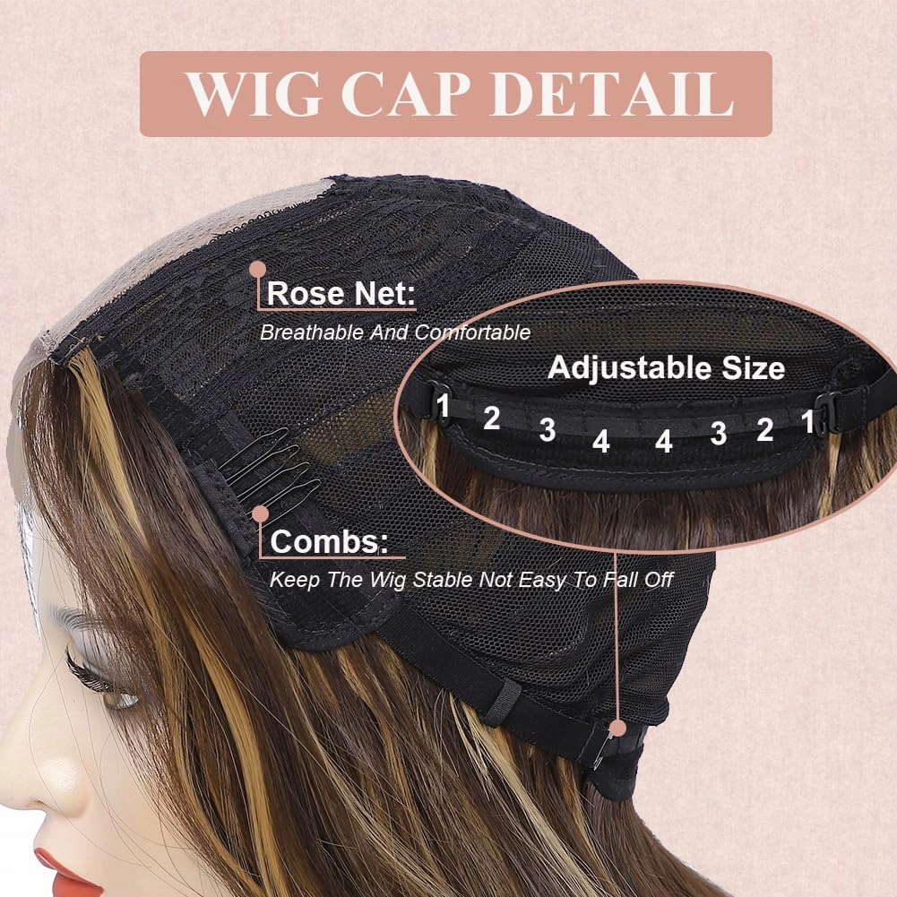 Colorful Queen Blonde Highlight Wigs for Women 26 Inch Long Wavy Brown Wigs for Women Middle Part Curly Synthetic Lace Wig for Cosplay Daily Use
