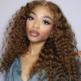 Colorful Queen Curly Wigs for Black Women Brown Deep Wave Curly Lace Front Wigs 18 Inch Long Glueless Kinky Curly Synthetic Lace Front Wigs Pre Plucked with Baby Hair
