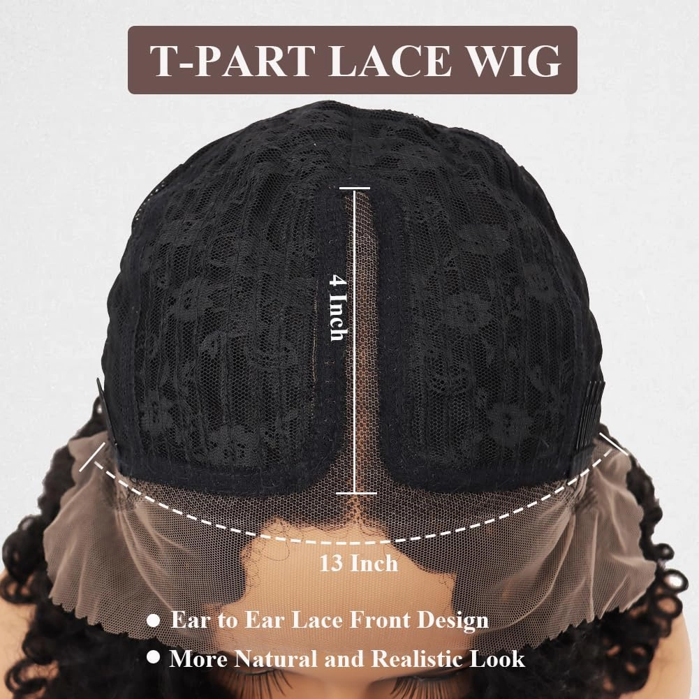 Colorful Queen Deep Wave Lace Front Wigs 14 Inch Glueless Curly Wigs for Black Women Water Wave Wet and Wavy Synthetic Lace Front Wigs Ombre Brown and Black Curly Wig