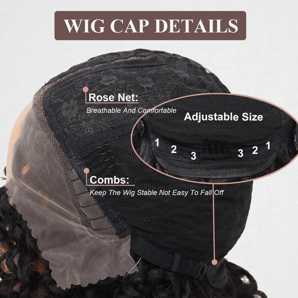 Colorful Queen Deep Wave Lace Front Wigs 14 Inch Glueless Curly Wigs for Black Women Water Wave Wet and Wavy Synthetic Lace Front Wigs Ombre Brown and Black Curly Wig