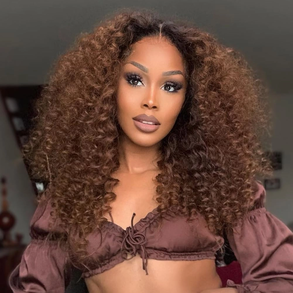 Colorful Queen Deep Wave Lace Front Wigs 14 Inch Glueless Curly Wigs for Black Women Water Wave Wet and Wavy Synthetic Lace Front Wigs Ombre Brown and Black Curly Wig