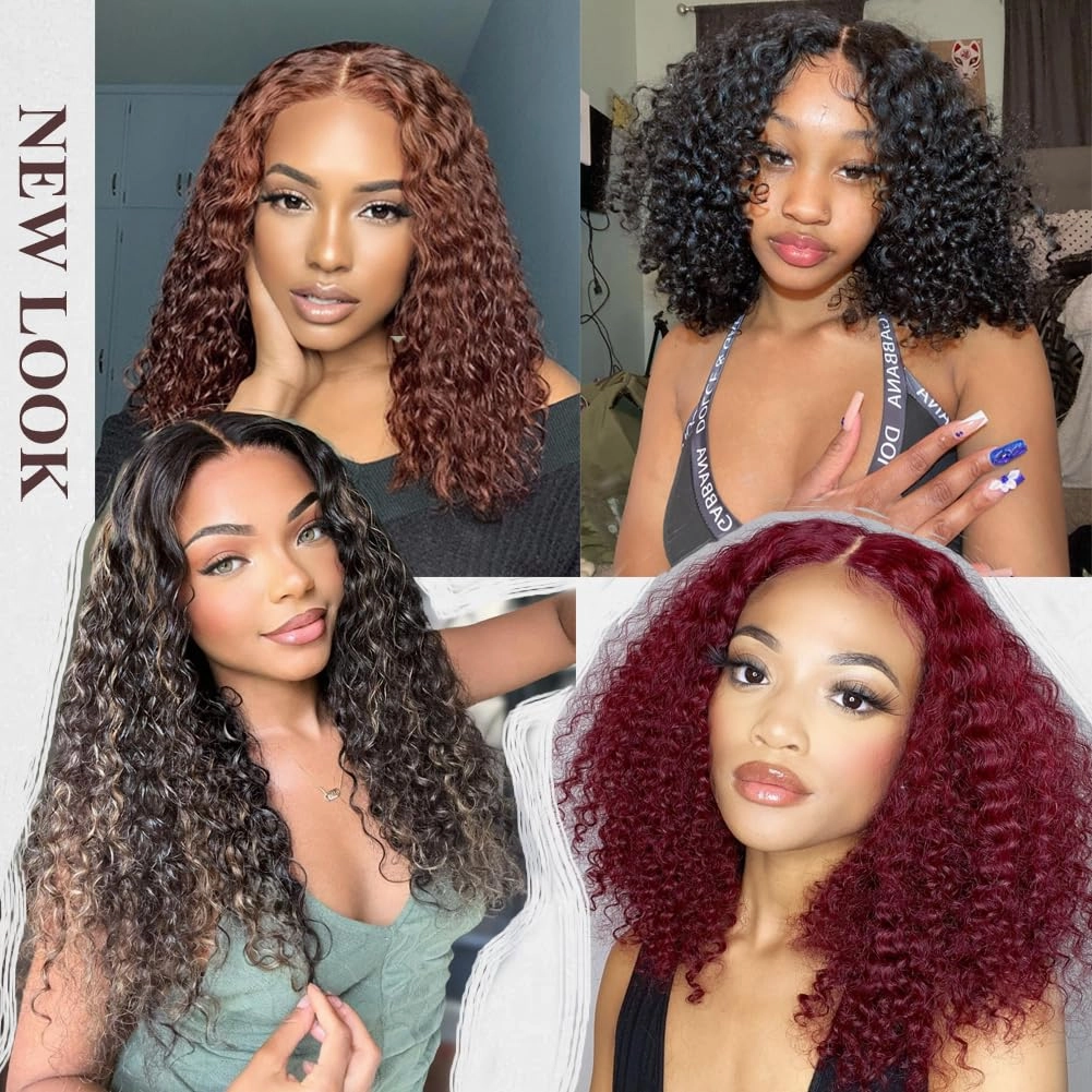 Colorful Queen Deep Wave Lace Front Wigs 14 Inch Glueless Curly Wigs for Black Women Water Wave Wet and Wavy Synthetic Lace Front Wigs Ombre Brown and Black Curly Wig