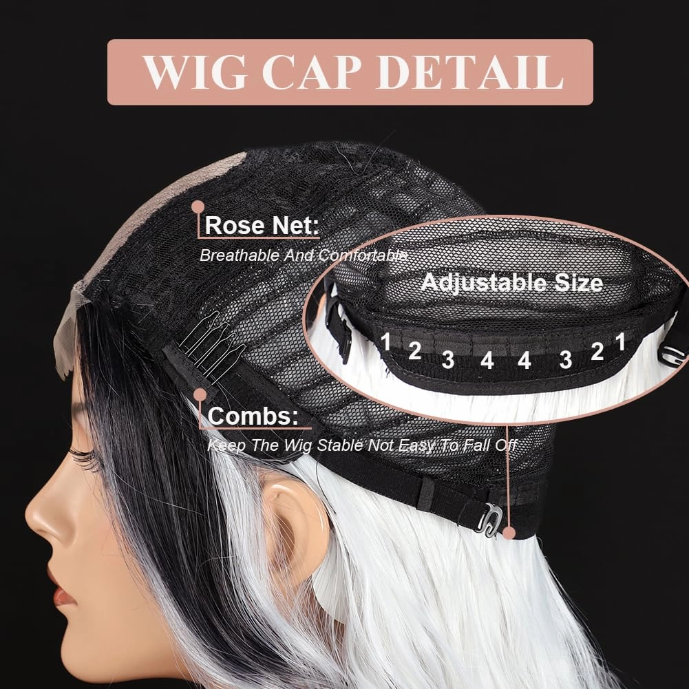 Colorful Queen Ombre Black Grey Wig 26 Inch Long Wavy White Wigs for Women Curly Wig Heat Resistant Synthetic Lace Wig Natural Looking for Cosplay Daily Use