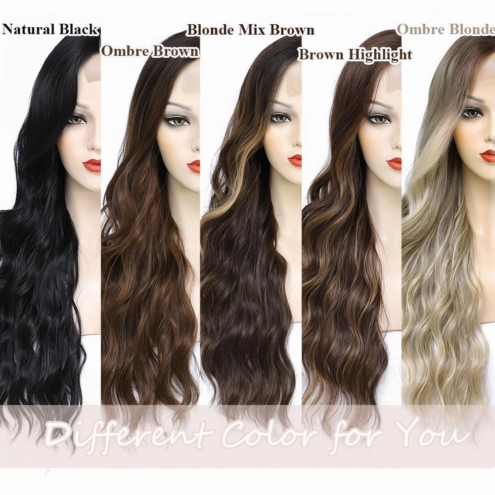 Colorful Queen Ombre Brown Wigs for Women 26 Inch Long Wave Brown Wig Glueless Middle Part Curly Synthetic Lace Wig for Cosplay Daily Party Use