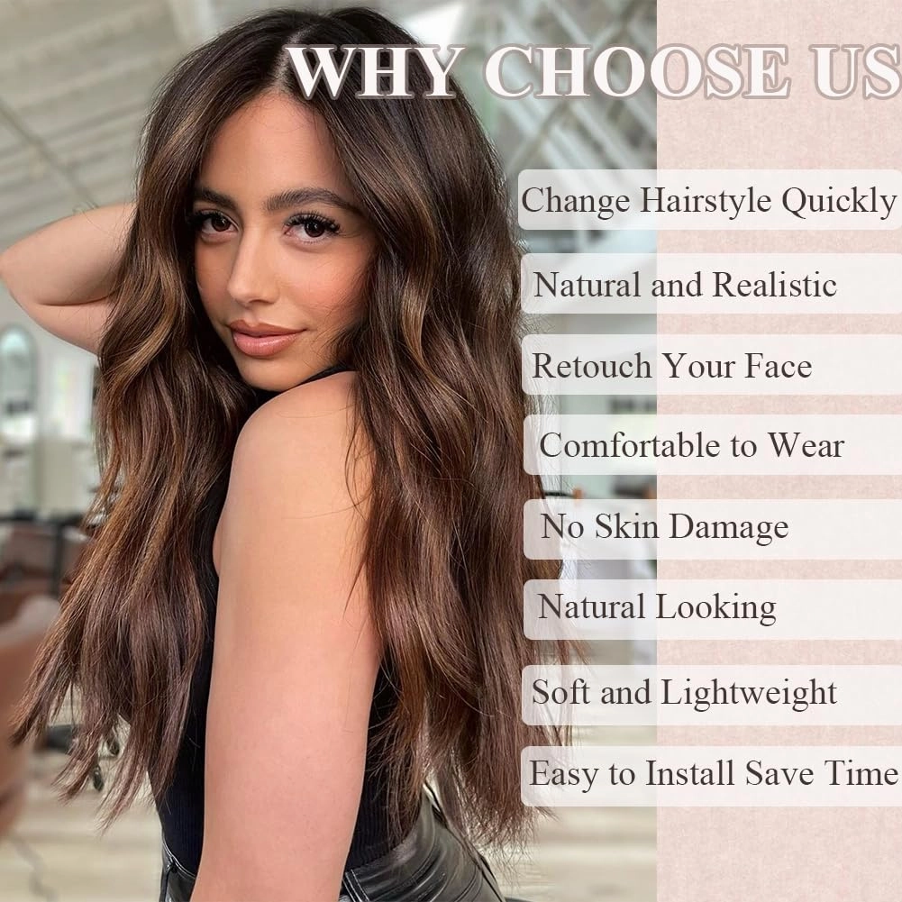 Colorful Queen Ombre Brown Wigs for Women 26 Inch Long Wave Brown Wig Glueless Middle Part Curly Synthetic Lace Wig for Cosplay Daily Party Use