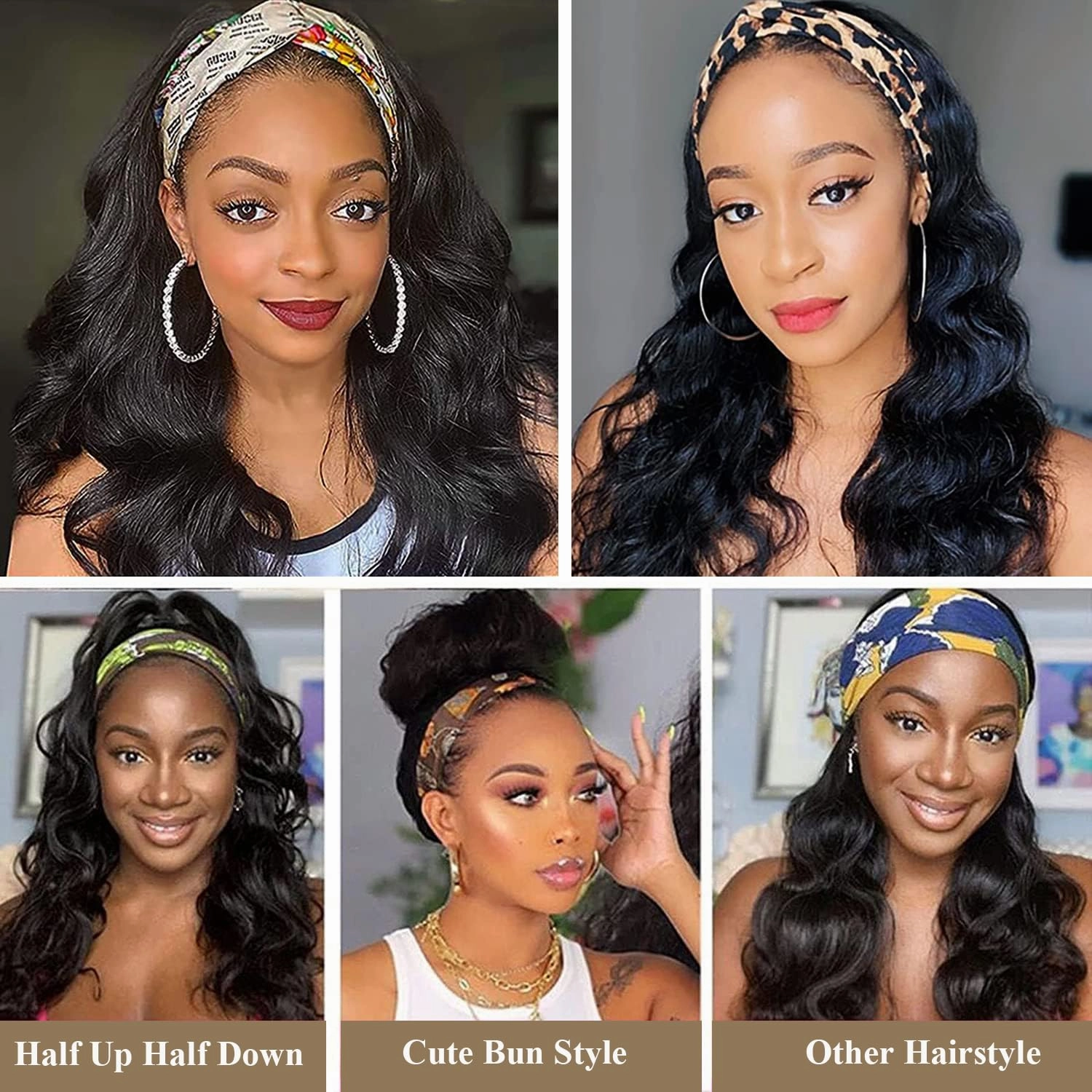 Colorful Queen Reddish Brown Headband Wig Auburn Body Wave Headband Wigs for Black Women Copper Red Colored Long Wavy Wig with Headband 26 Inch Glueless Half Wig
