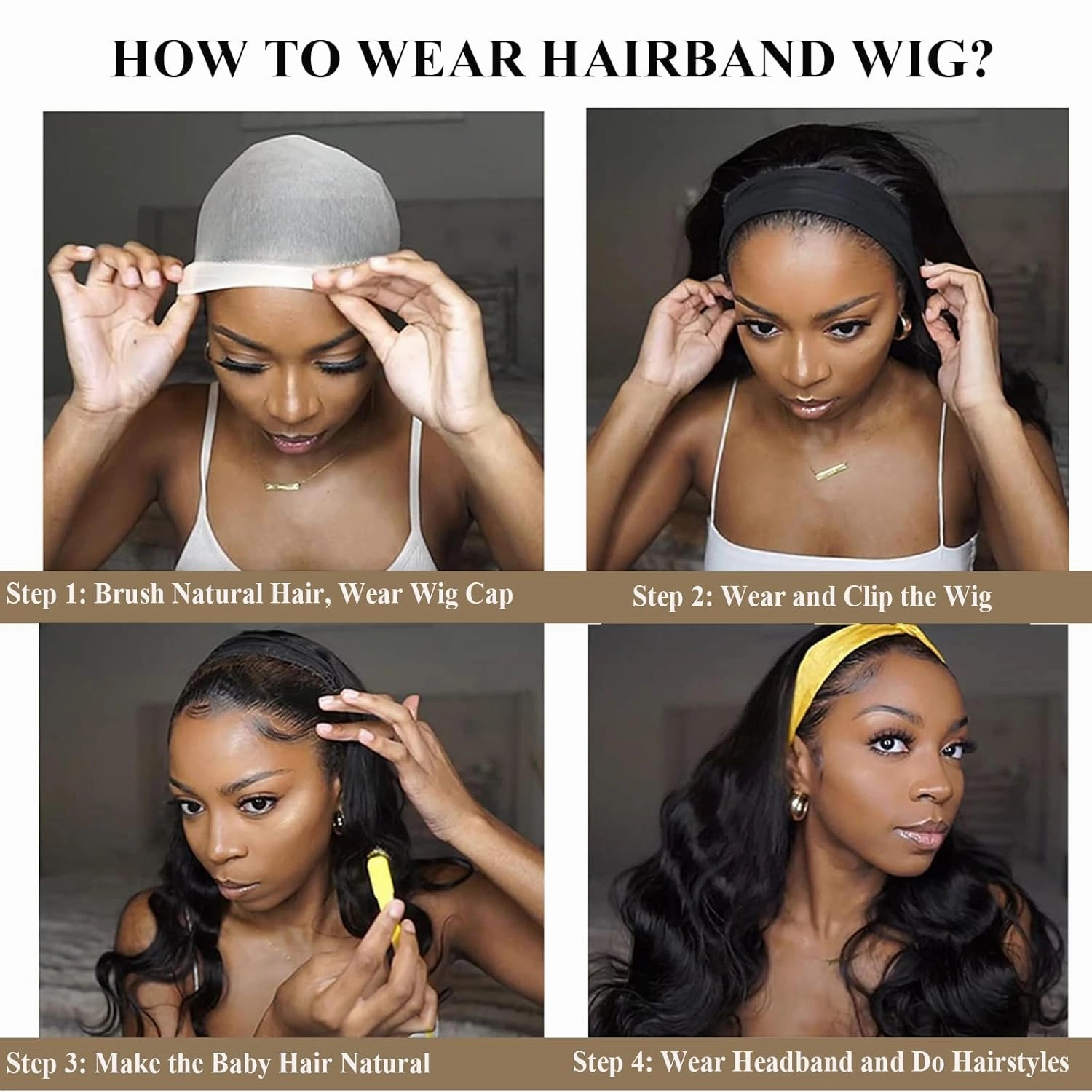Colorful Queen Reddish Brown Headband Wig Auburn Body Wave Headband Wigs for Black Women Copper Red Colored Long Wavy Wig with Headband 26 Inch Glueless Half Wig