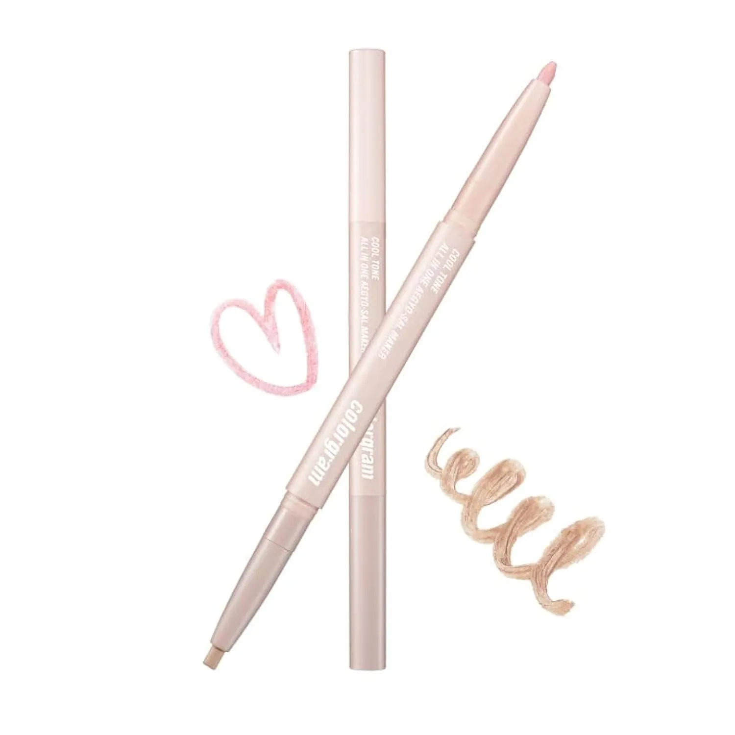 COLORGRAM 02 Cool Tone Under Eye Highlighter Stick   Shade Re-Forming Brush Liner 70% Brown Bundle
