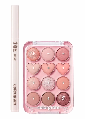COLORGRAM Shade Re-Forming Brush Liner - 70% Brown   Pin Point Eyeshadow Palette 06(Peach   Coral) Bundle
