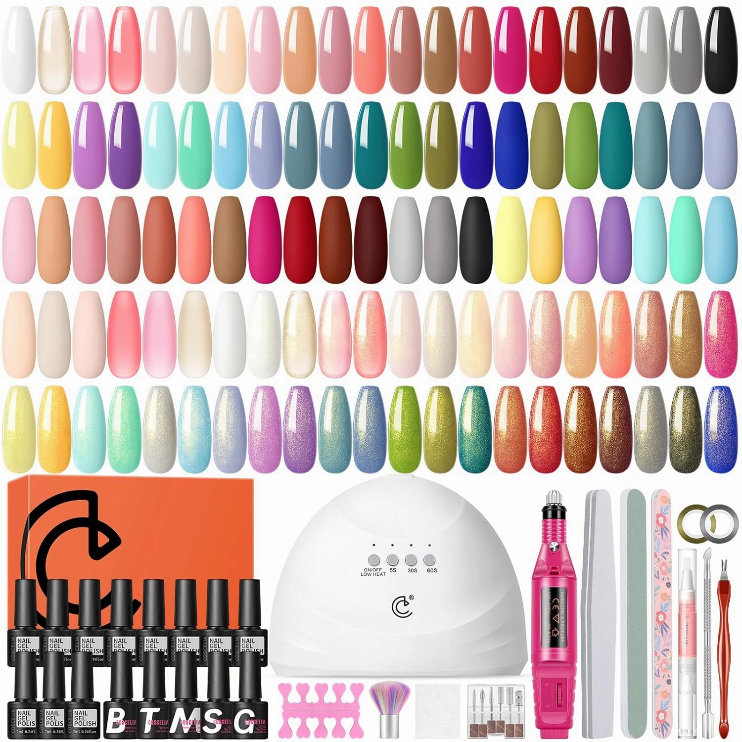 COSCELIA 53ps Gel Nail Polish Kit with U V light and Drill Starter Kit 35 Colors Gel Polish 5pcs Top Base Coat LED Lamp Nail Art All Seasons Gel Manicure Kit Gifts for Women