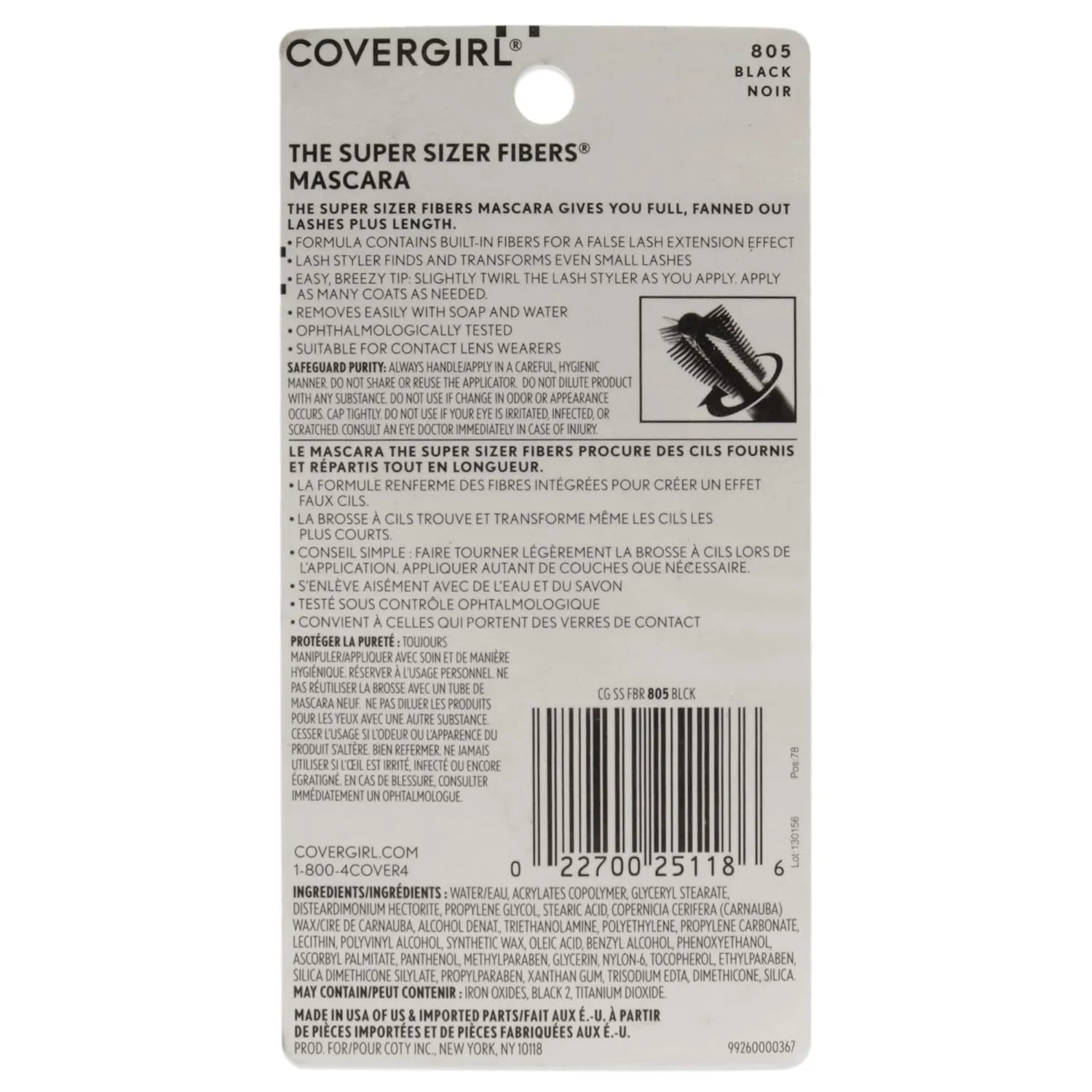 COVERGIRL Super Sizer Fibers Mascara, Black 805, 0.35 Ounce (Packaging May Vary) Volumizing Mascara with Brush