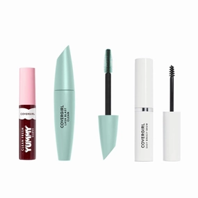 Covergirl Clean Fresh Yummy Gloss, Acai You Later & Lash Blast Clean Volume Mascara, Very Black & Easy Breezy Brow Setting Gel, Clear Bundle