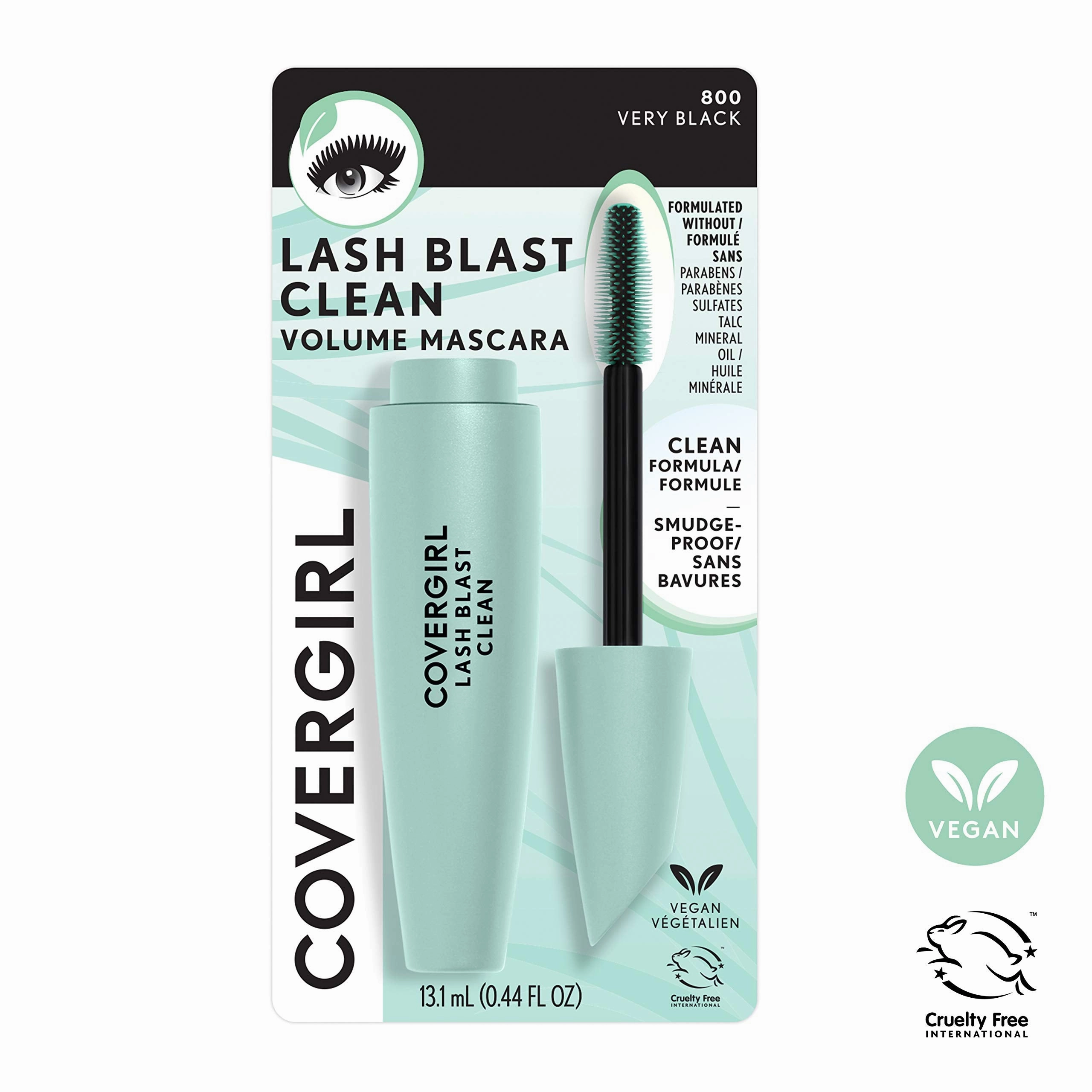 CoverGirl Lash Blast Clean Volume Mascara, Vegan Formula, Volumizing, Smudge-Proof, Cruelty Free, Very Black, 1 Count