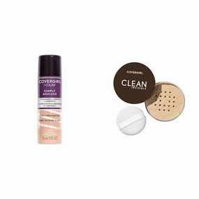 COVERGIRL OLAY Simply Ageless 3-in-1 Liquid Foundation, Classic Ivory & Clean Invisible Loose Powder - Setting Powder, Vegan Formula - Translucent Fair, 20g (0.7 oz)