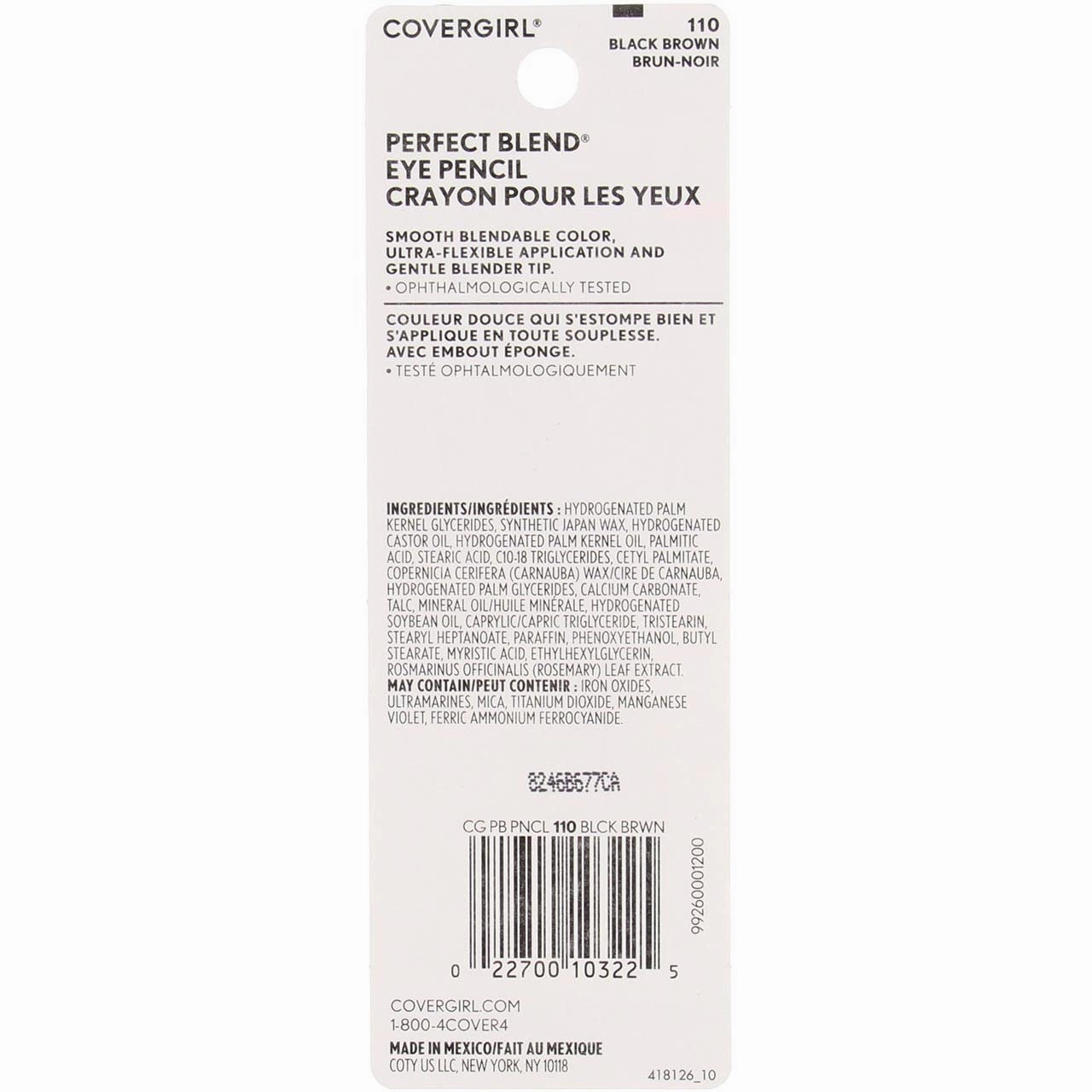 CoverGirl Perfect Blend Eye Pencil, Black Brown [110] 0.03 oz (Pack of 8)