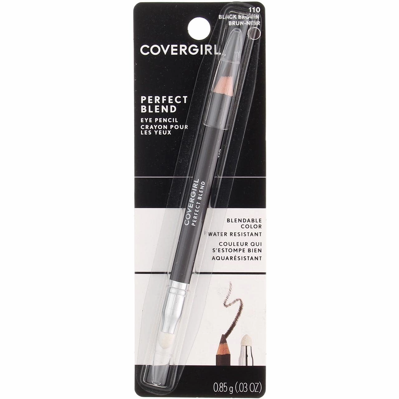 CoverGirl Perfect Blend Eye Pencil, Black Brown [110] 0.03 oz (Pack of 8)