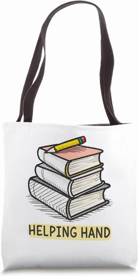 Creative Helping Hand Books and Pencil Design Tote Bag