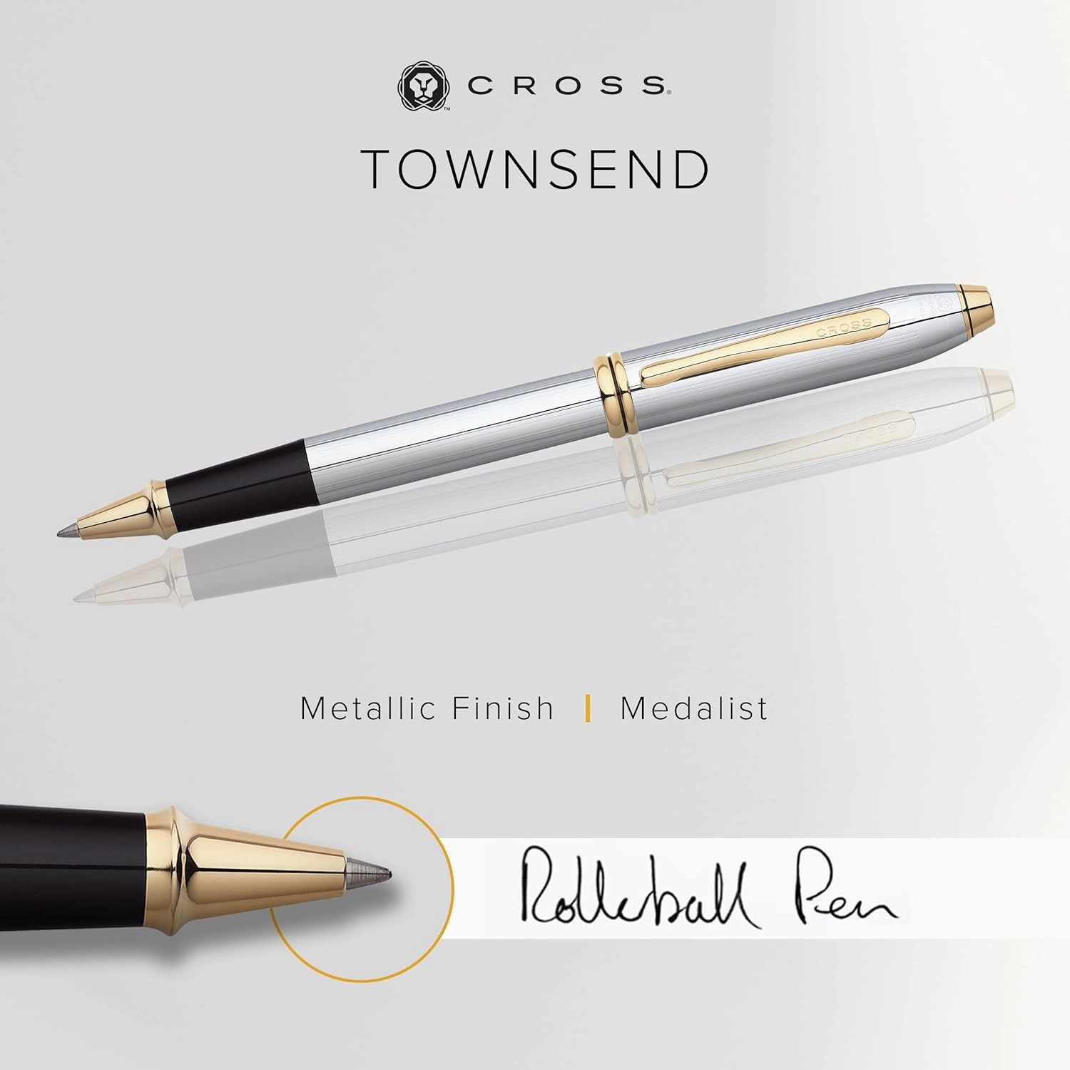 Cross Townsend Refillable Rollerball Pen Presented in a Luxury Gift Box - Medium Point, Black Ink, Medalist