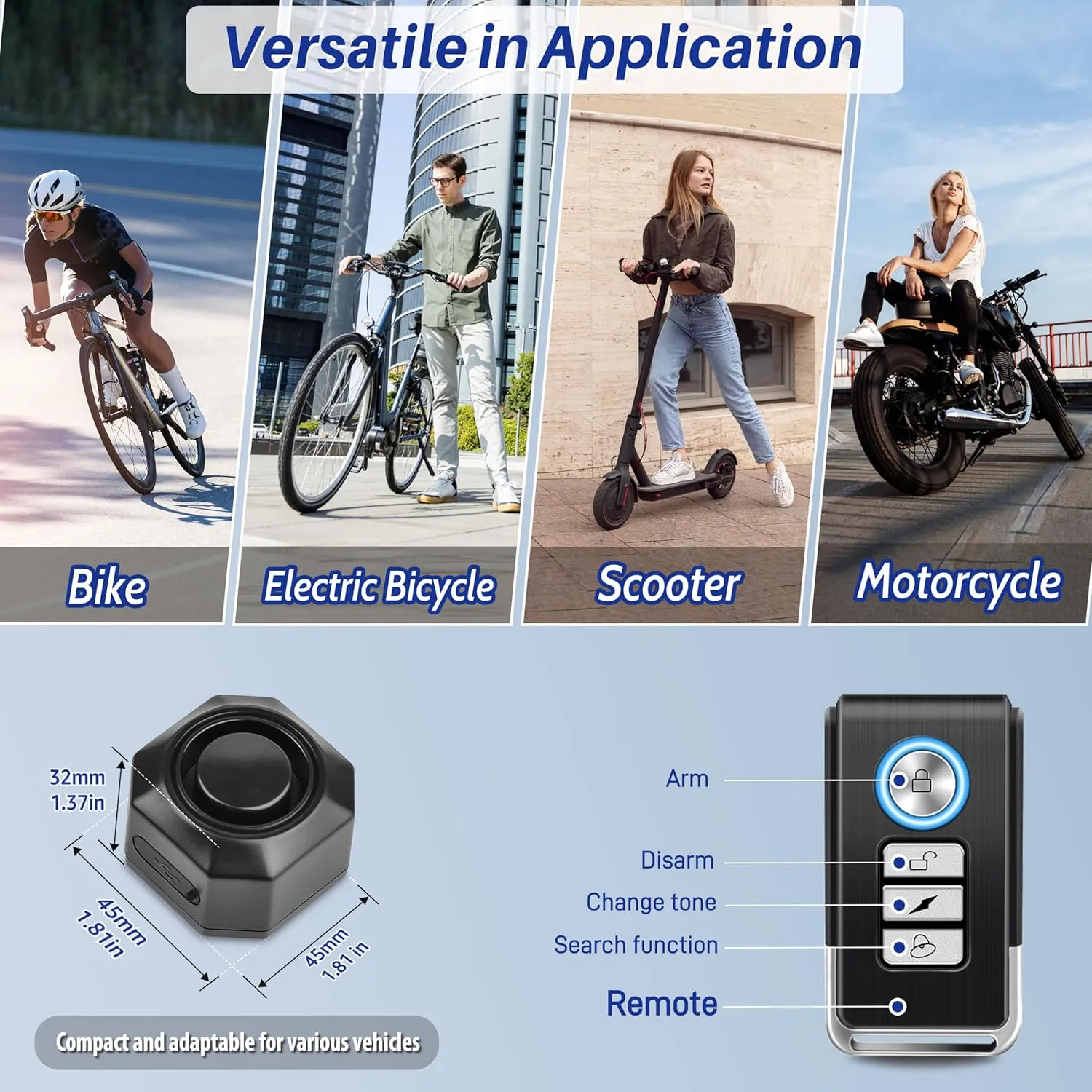 Cruxer Bike Alarm USB Rechargeable with Mount, Electric Bike Alarm with Remote,Wireless Motion Sensor Bicycle Security Anti Theft System,Waterproof Vibration Alarm for Motorcycle Scooter (1 Pack)