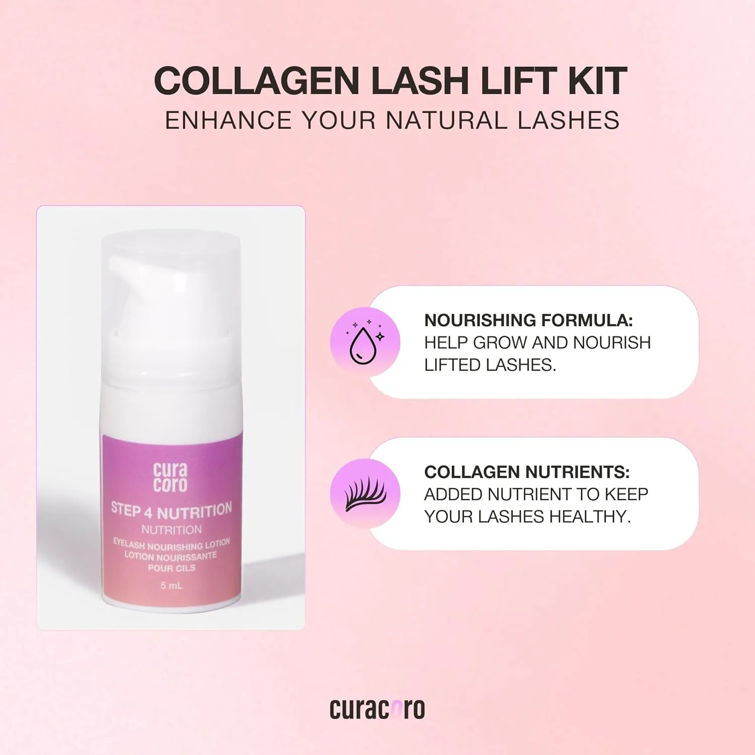 Curacoro Lash Lift Collagen Nourishing Lotion - Professional Eyelash Perm Kit, Semi-Permanent Lash Curling, Nourishing Collagen, Hygiene Safe & Easy to Clean Professional Use (Step 4)