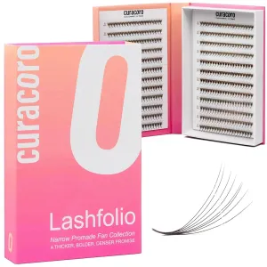 Curacoro LashFolio Narrow Promade Fans, Handmade Volume Eyelashes, 5D~10D, C CC D Curl, Thickness 0.03~0.07mm, 8-15mm Length, Professional Long-Lasting Promade Lash Fans (10D-0.03 CC, 8mm-11mm)