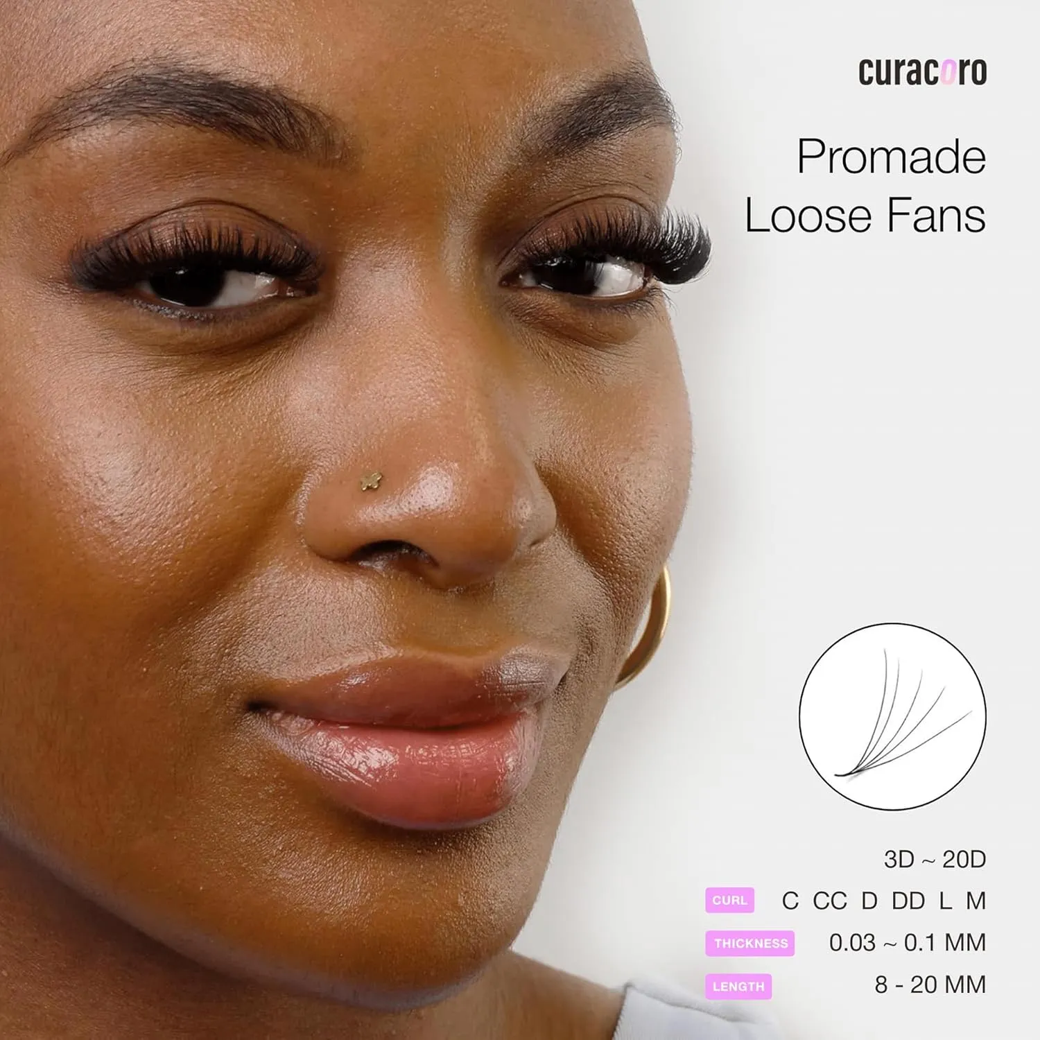 Curacoro Promade 500 Fans - 3D to 16D Handmade Volume Lash Fans, C CC D DD L M Curls, Thickness 0.03~0.1mm, 8–20mm Length, Long-Lasting Eyelash Extension Fans (10D-0.03 D, 12mm)