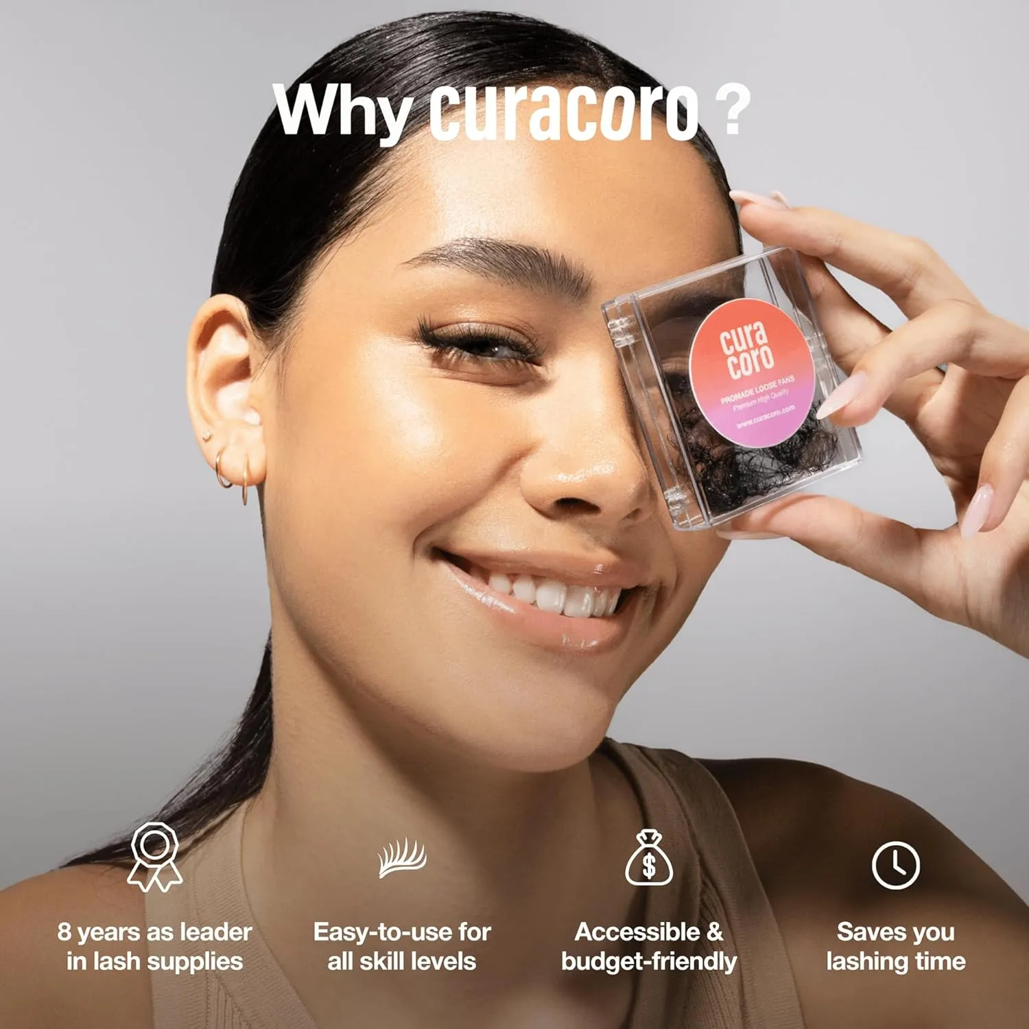 Curacoro Promade 500 Fans - 3D to 16D Handmade Volume Lash Fans, C CC D DD L M Curls, Thickness 0.03~0.1mm, 8–20mm Length, Long-Lasting Eyelash Extension Fans (10D-0.03 D, 12mm)