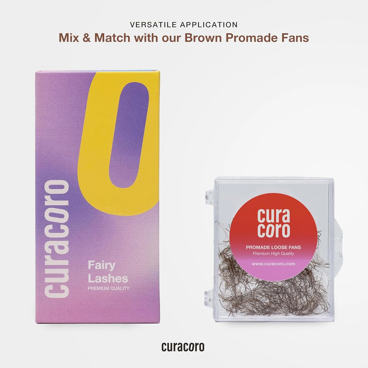 Curacoro Brown Fairy Volume Lash Extensions 3D, 0.07mm Thickness, C CC D Curl, 8-15mm Length Mixed Tray, Premium Brown Individual Eyelashes Tray, Professional Supplies Use