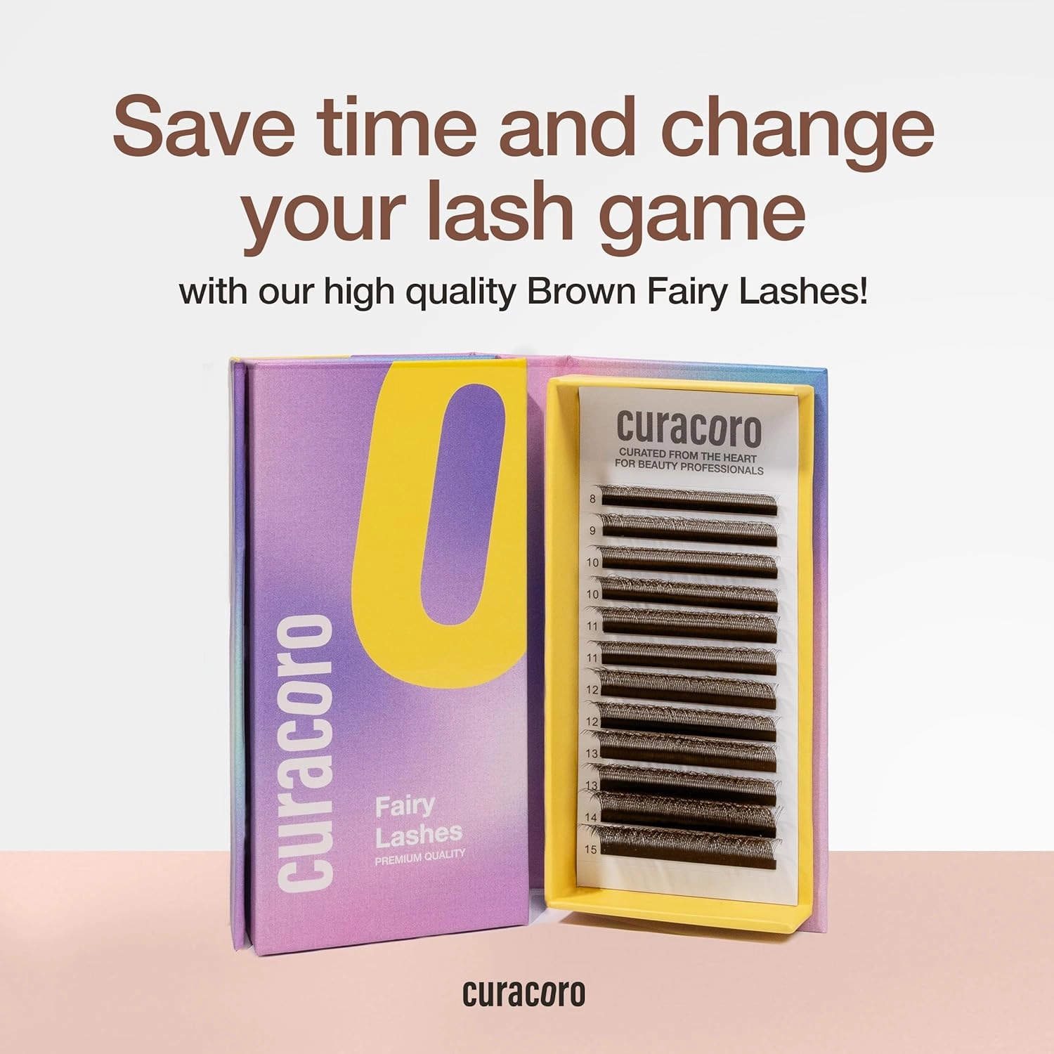 Curacoro Brown Fairy Volume Lash Extensions 3D, 0.07mm Thickness, C CC D Curl, 8-15mm Length Mixed Tray, Premium Brown Individual Eyelashes Tray, Professional Supplies Use