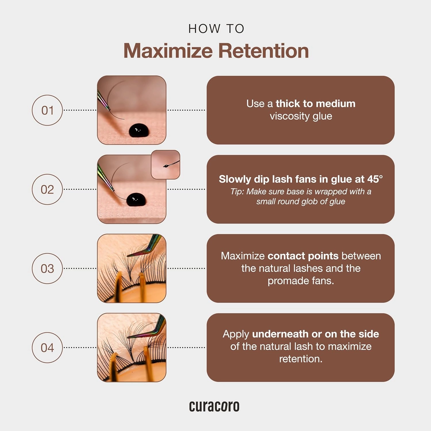 Curacoro Brown Fairy Volume Lash Extensions 3D, 0.07mm Thickness, C CC D Curl, 8-15mm Length Mixed Tray, Premium Brown Individual Eyelashes Tray, Professional Supplies Use