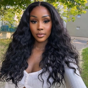 Curly V Part Wigs For Black Women Water Wave Blend Human Hair Synthetic U Part Wig Glueless Full Head Clip In Half Wig V Shape Wigs No Leave Out No Sew In 200% Density (NATURAL COLOR 2.0, 24 Inch)