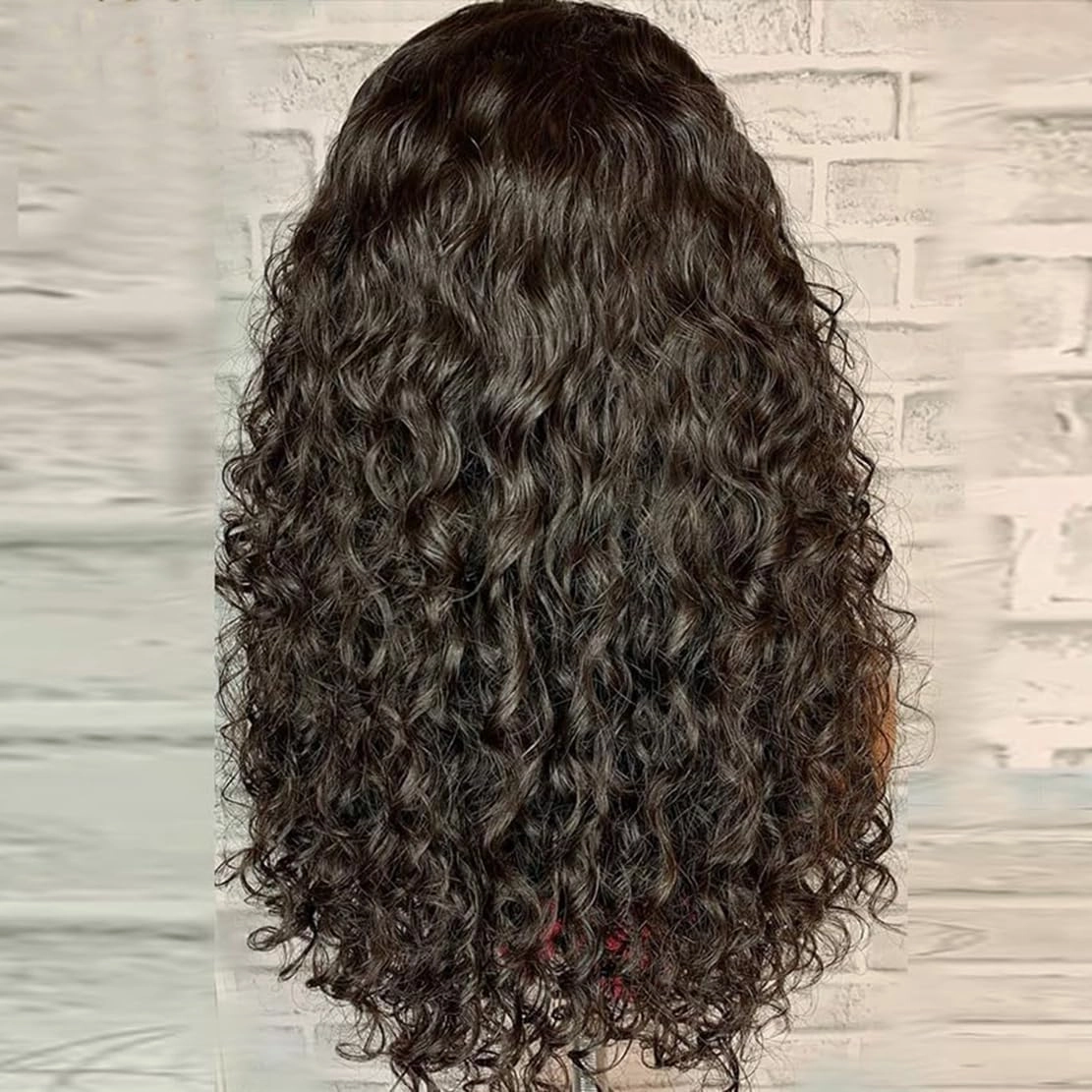 Curly V Part Wigs For Black Women Water Wave Blend Human Hair Synthetic U Part Wig Glueless Full Head Clip In Half Wig V Shape Wigs No Leave Out No Sew In 200% Density (NATURAL COLOR 2.0, 24 Inch)