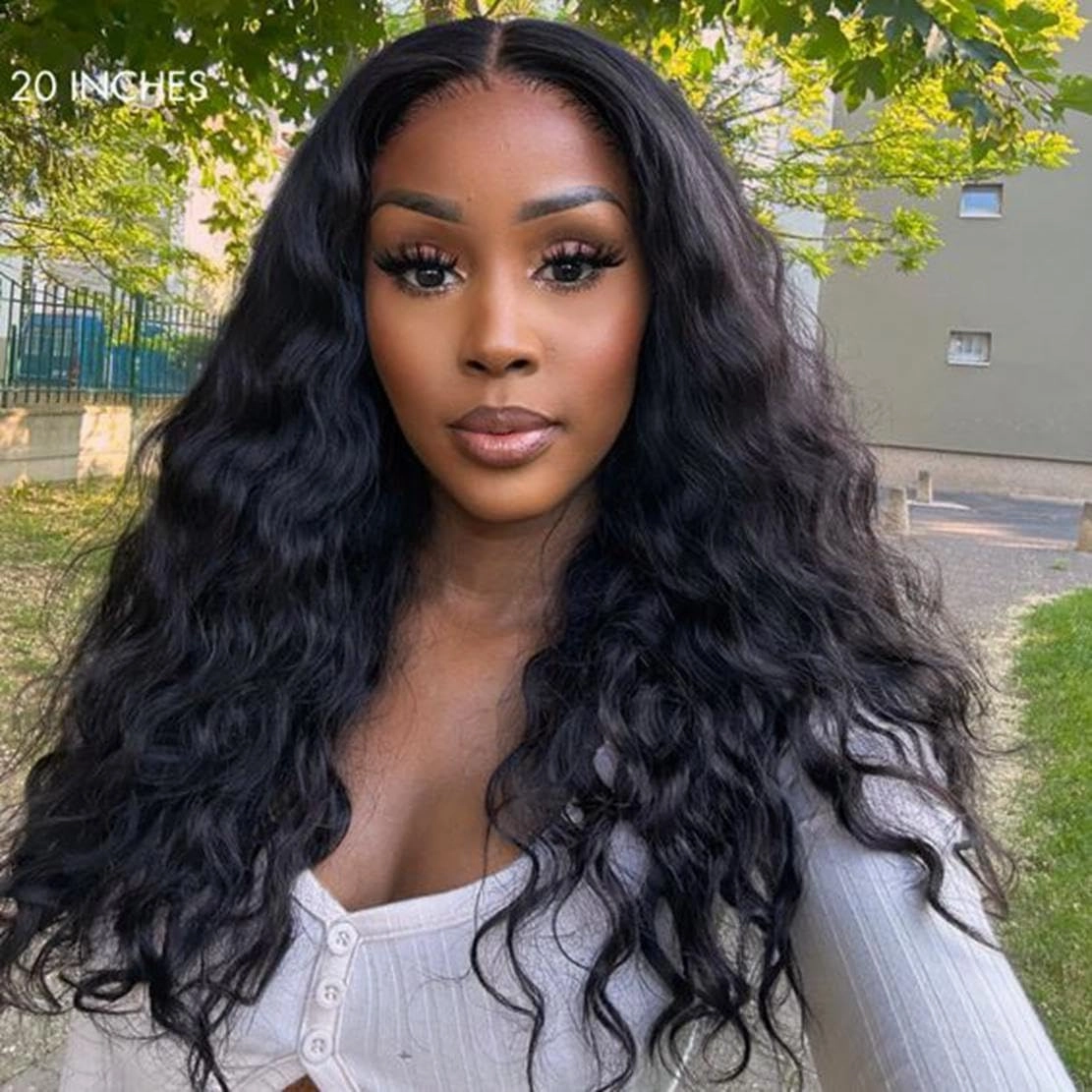 Curly V Part Wigs For Black Women Water Wave Blend Human Hair Synthetic U Part Wig Glueless Full Head Clip In Half Wig V Shape Wigs No Leave Out No Sew In 200% Density (NATURAL COLOR 2.0, 24 Inch)