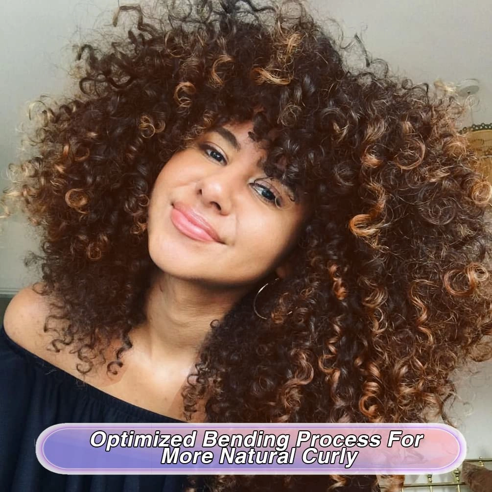 Curly Wigs for Women, 14 Inches Soft Curly Afro Wigs With Bangs, Synthetic Ombre Brown Curly Wigs, Curly Full Wig for Women (T2/30 Ombre Brown)