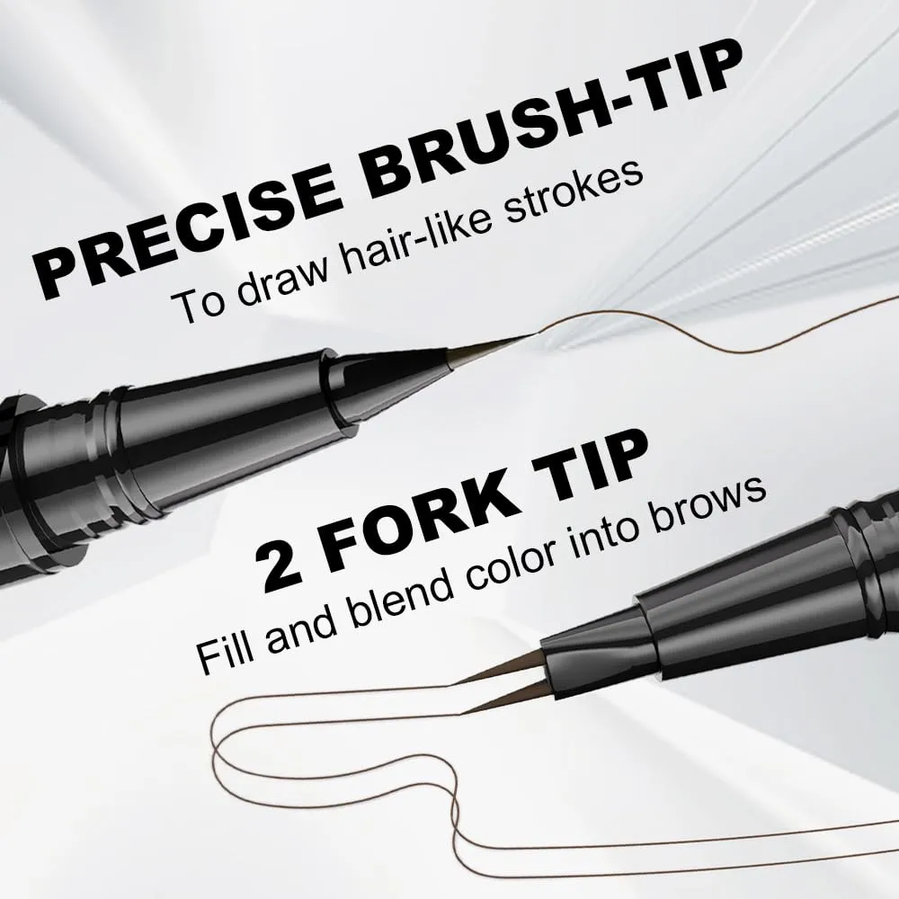 Curved Eyebrow Pen, 2025 New 2 in 1 Dual Ended Microblading Eyebrow Pencil with Micro-Fork-Tip and Precise Brush-Tip, Long-Lasting Fine Stroke Brow Pencil for Makeup Last All Day (Black brown)
