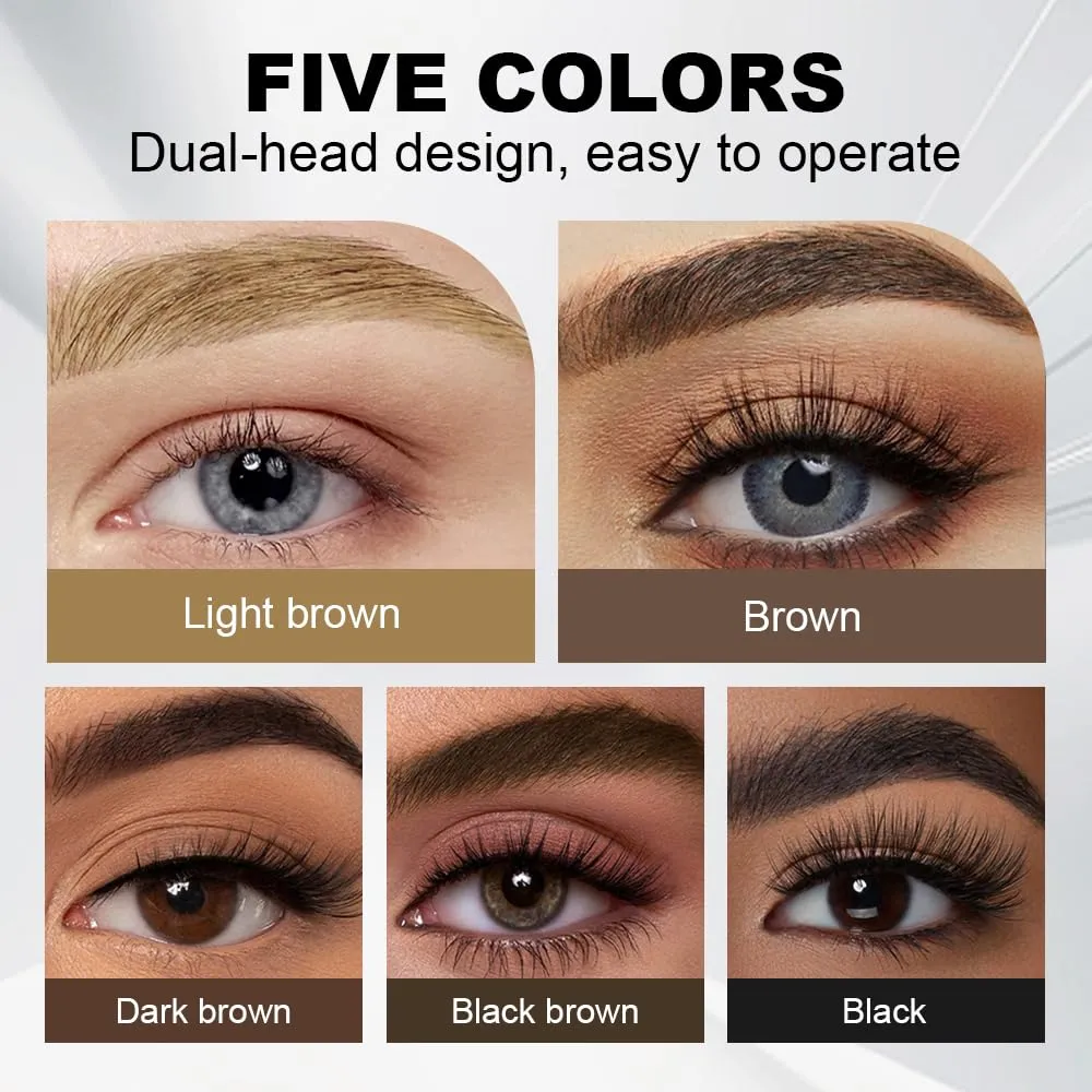 Curved Eyebrow Pen, 2025 New 2 in 1 Dual Ended Microblading Eyebrow Pencil with Micro-Fork-Tip and Precise Brush-Tip, Long-Lasting Fine Stroke Brow Pencil for Makeup Last All Day (Black brown)