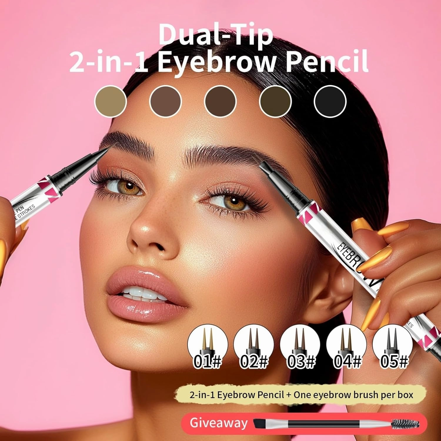 Curved Eyebrow Pen 2-in-1 Dual-Ended Microblading Eyebrow pencil and Eyeliner 3D Waterproof Eyebrow Pen Create Natural Hair Like Brows with Micro Fork Tip and Precise Brush Tip (01# 2pcs)