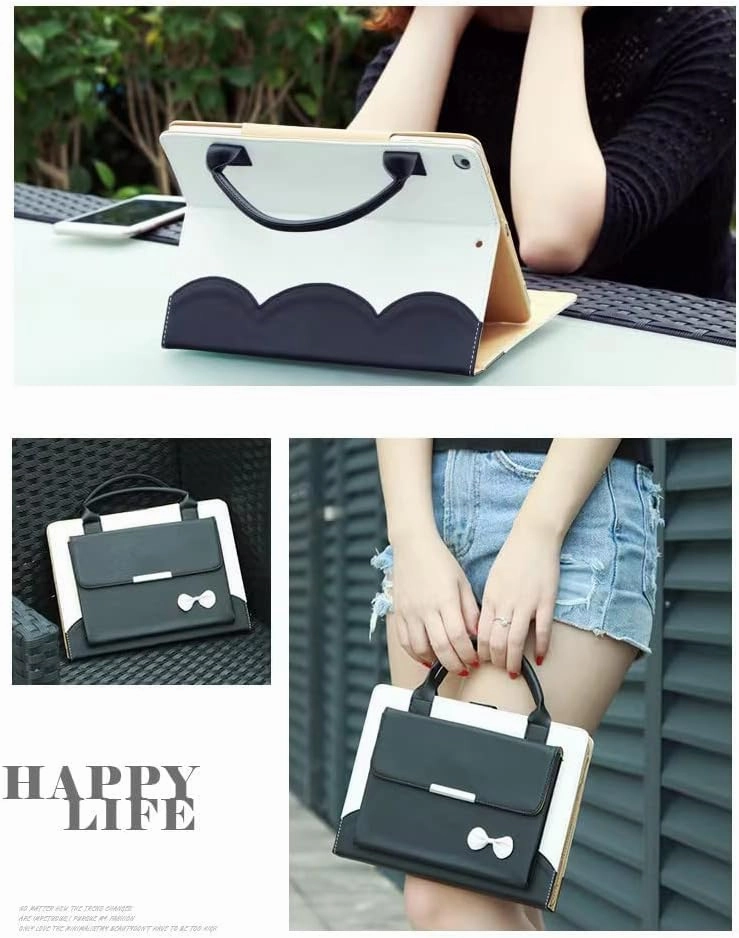 Cute Case for iPad 6th/5th Generation 9.7 inch 2018/2017,iPad Air 2 Case 2014, Slim Handbag Leather Protective Cover with Stand Hand Strap Pocket for Girls Woman Kids for iPad Pro 9.7,Black