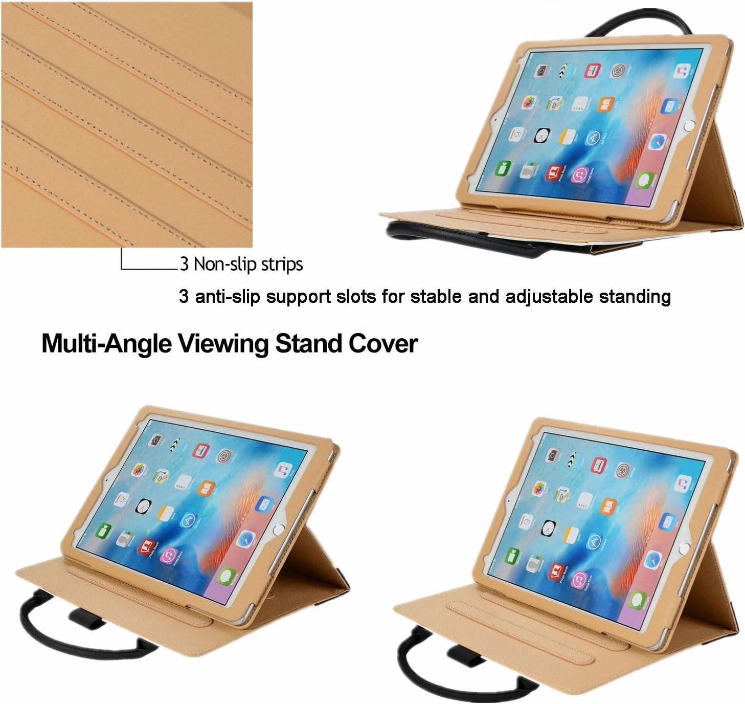Cute Case for iPad 6th/5th Generation 9.7 inch 2018/2017,iPad Air 2 Case 2014, Slim Handbag Leather Protective Cover with Stand Hand Strap Pocket for Girls Woman Kids for iPad Pro 9.7,Black