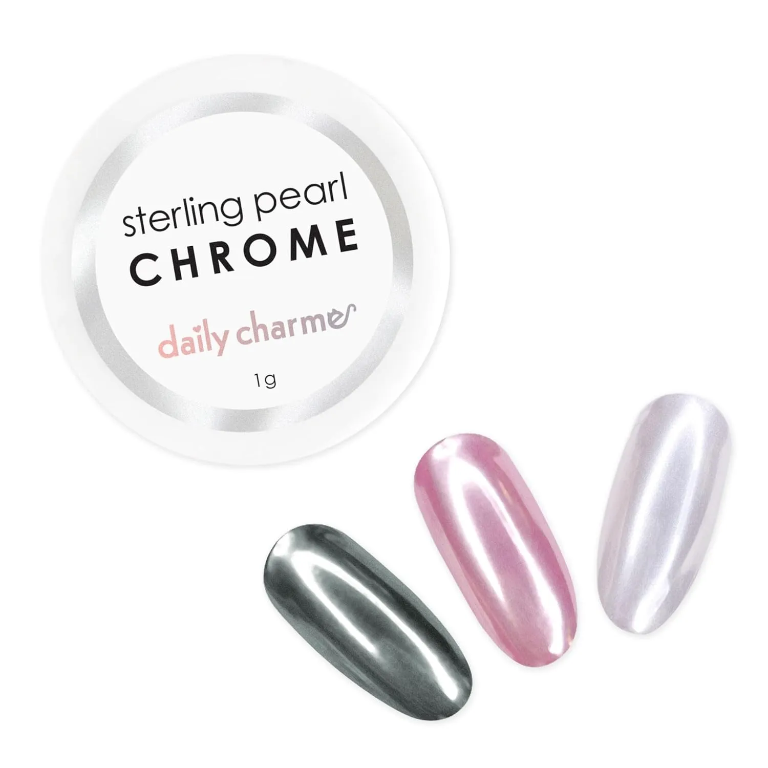 Daily Charme Sterling Pearl Nail Chrome Powder (Pearl) 1g, Metallic Nail Powder, Translucent Pearlescent Pigment, Mirror Metallic Effect, Home DIY/Nail Salon Manicure