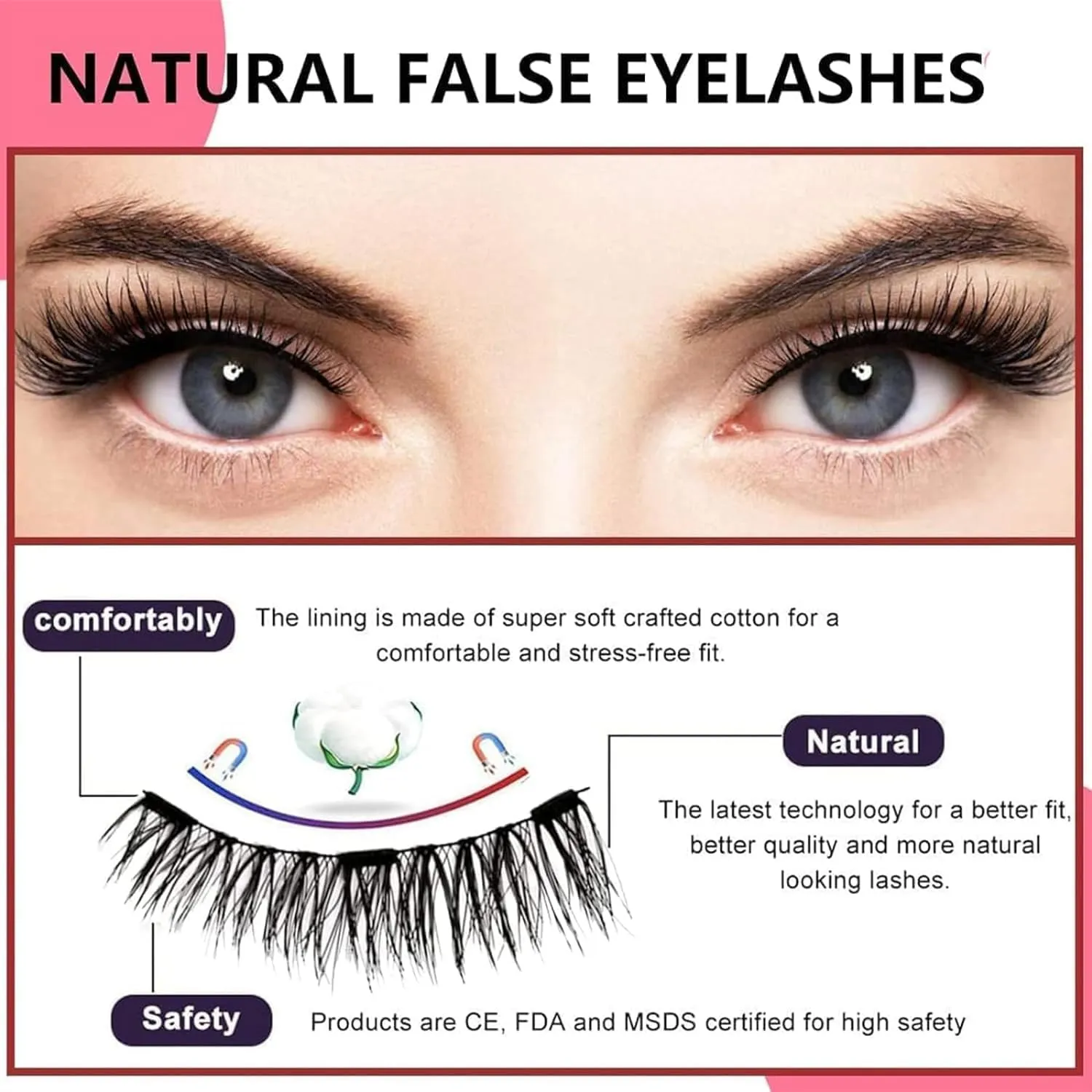 Dalarey Magnetic Lashes with Applicator Magnetic Eyelashes Natural Look Clear Band Wispy Reusable Magnetic Eyelashes No Glue Needed Magnetic Lashes Without Eyeliner False Eyelashes (Natural)