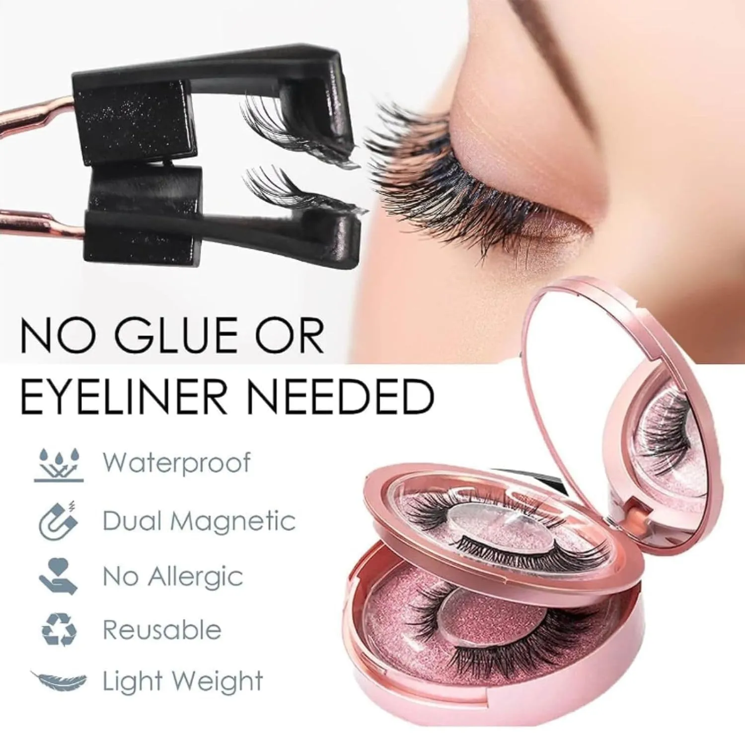 Dalarey Magnetic Lashes with Applicator Magnetic Eyelashes Natural Look Clear Band Wispy Reusable Magnetic Eyelashes No Glue Needed Magnetic Lashes Without Eyeliner False Eyelashes (Natural)