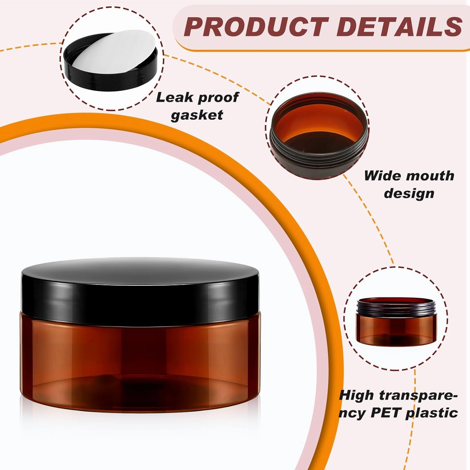 Dandat 24 Pcs 4 oz Plastic Jars with Lid and Label PET Cosmetic Containers Leak Proof Empty Cosmetic Jars Refillable Storage Travel Containers for Lotion Cream Gel Powder(Brown with Black Lids)