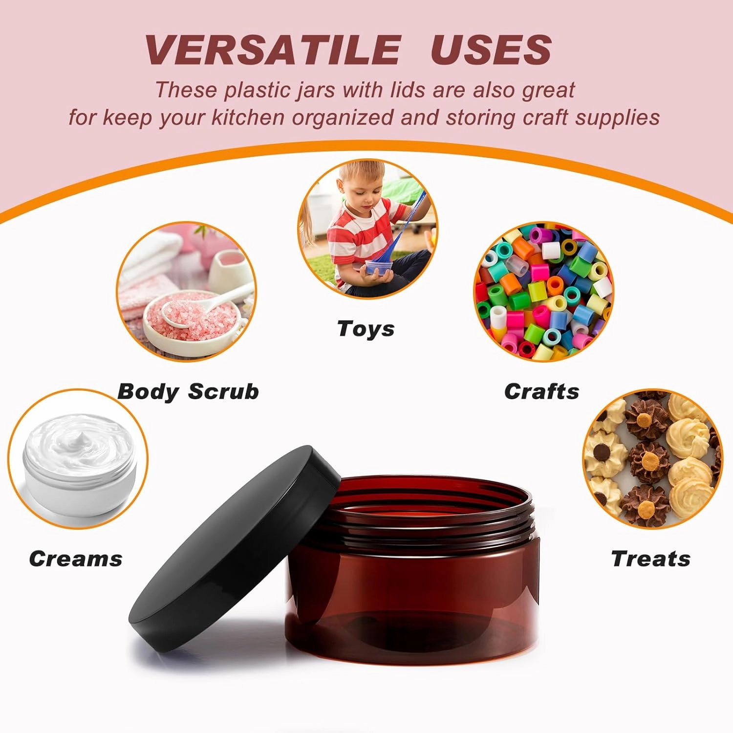 Dandat 24 Pcs 4 oz Plastic Jars with Lid and Label PET Cosmetic Containers Leak Proof Empty Cosmetic Jars Refillable Storage Travel Containers for Lotion Cream Gel Powder(Brown with Black Lids)