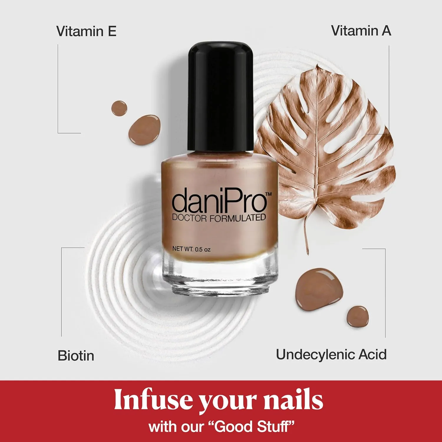 daniPro Doctor Formulated Nail Polish Babe It's You-Pearlescent Mocha Fingernail Polish & Toenail Polish, 0.5 oz with Undecylenic Acid, Biotin & Vitamins - Vegan Formula for Healthy Nails - USA-Made