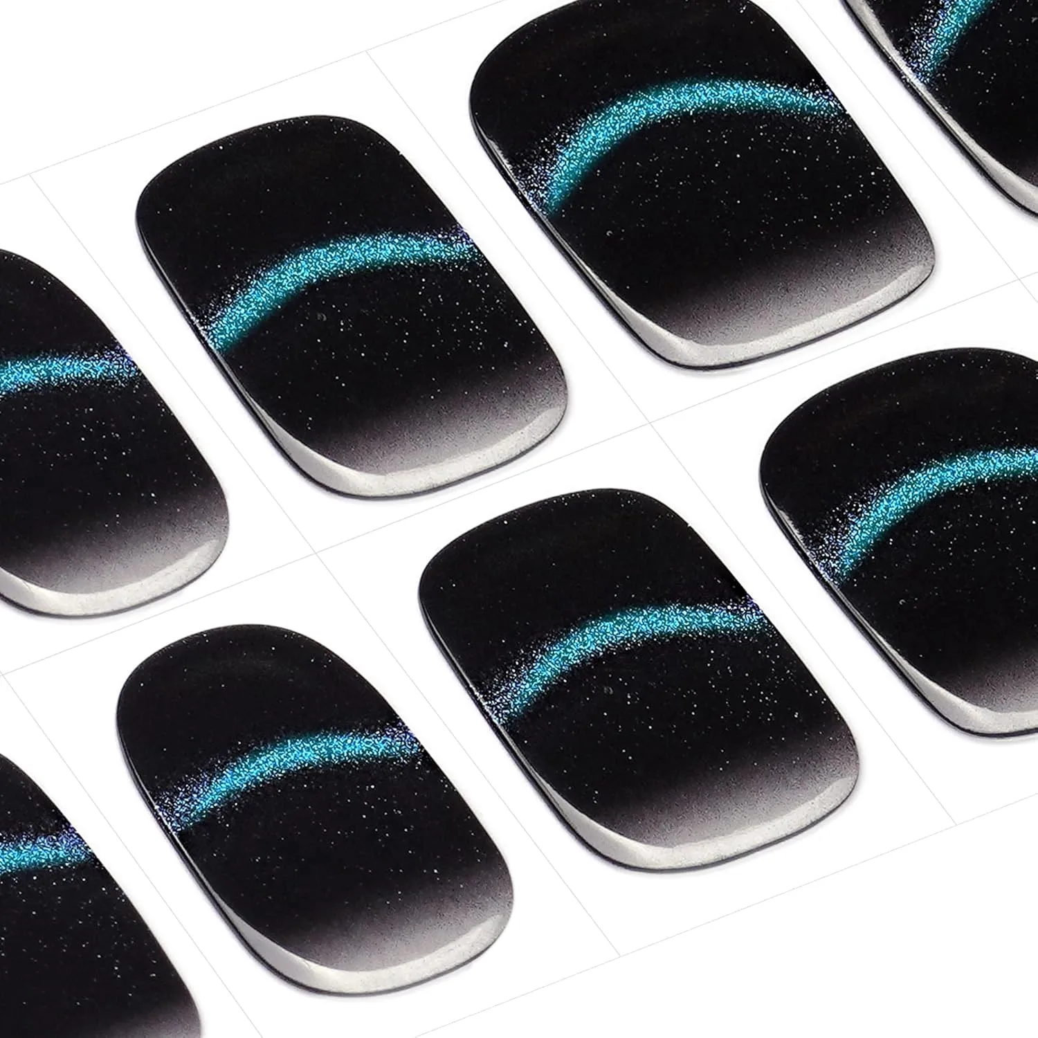 DANNI & TONI Gel Nail Strip Black Semi Cured Nail Stickers Cat Eye (Onyx Glimmer) Gel Wraps UV Nails 28 Stickers