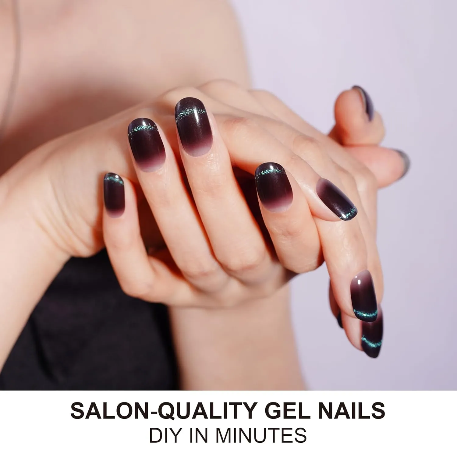 DANNI & TONI Gel Nail Strip Black Semi Cured Nail Stickers Cat Eye (Onyx Glimmer) Gel Wraps UV Nails 28 Stickers